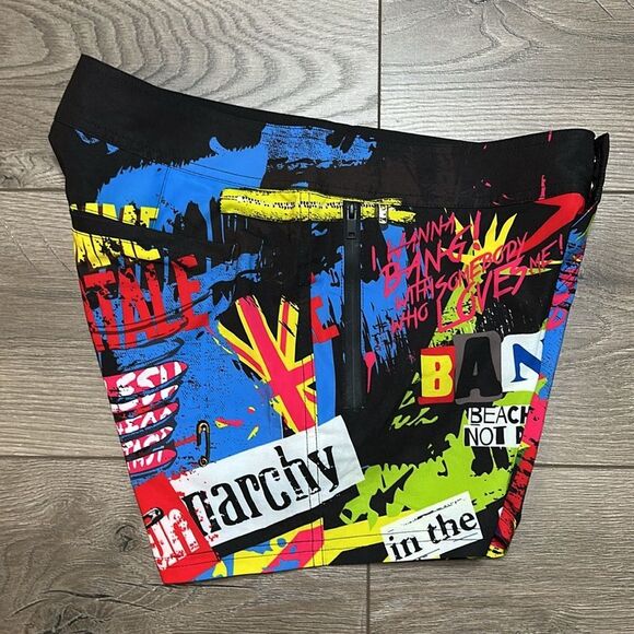 Bang Miami‎ 2.5” Graffiti Lined Multicolor Swim Trunks Board Shorts Size Small - Picture 2 of 13